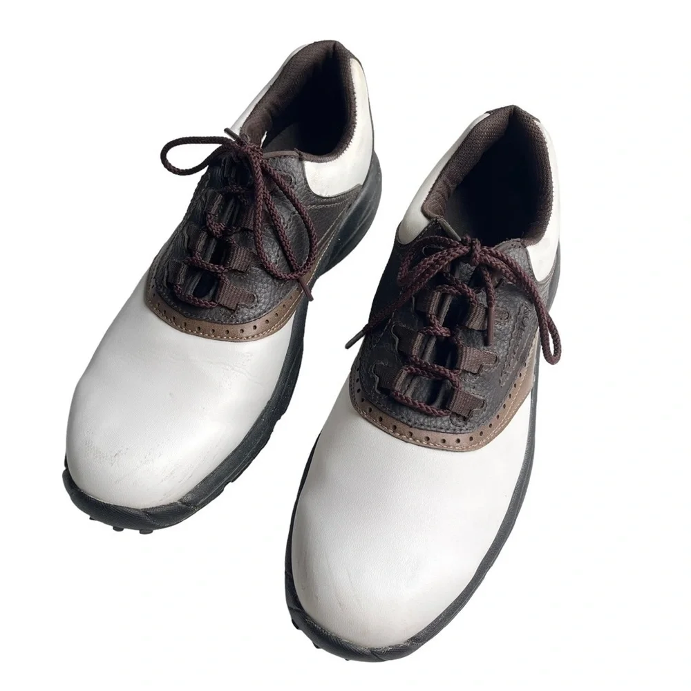 FootJoy Men’s Size 8.5 Leather Flexzone Golf Shoes brown white clean